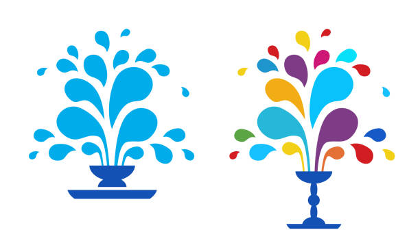 Blue fountain isolated on white background Set vector icon fountain.  Blue fountain isolated on white background. A fountain of drops of paint. The festival of colors. fountains stock illustrations