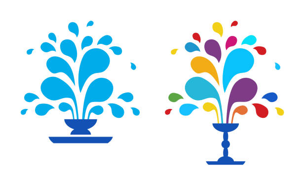 Blue fountain isolated on white background Set vector icon fountain. Blue fountain isolated on white background. A fountain of drops of paint. The festival of colors. fountain stock illustrations