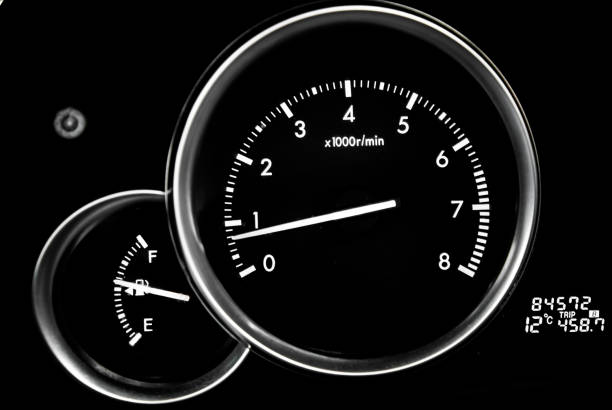 car dashboard dials - engine rpm (rotations per minute) - speedometer odometer car rpm imagens e fotografias de stock