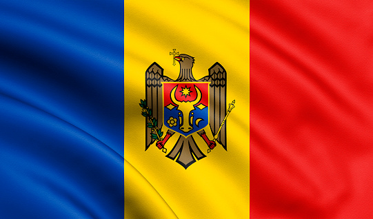 Moldova flag blowing in the wind. Background texture. 3d rendering, wave. Kishinyov - Illustration