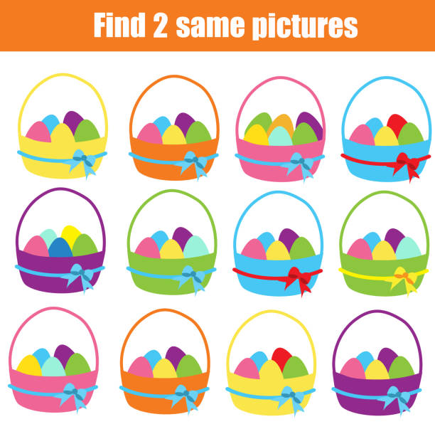 znajdź te same zdjęcia dzieci gry edukacyjnej. kompozycja wielkanoc - easter egg easter egg hunt multi colored bright stock illustrations