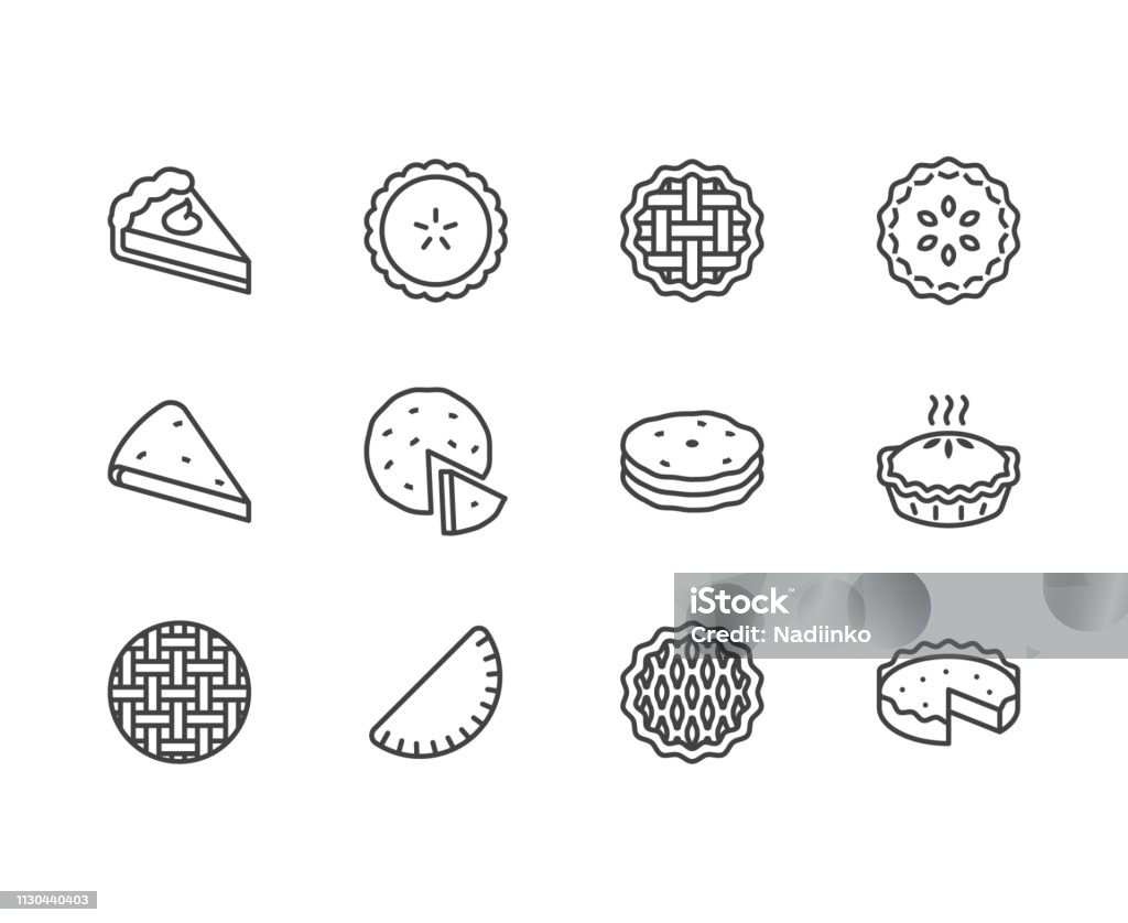 Pie flat line icons set. Ossetian, cherry, apple, pumpkin pies, casserole, pita vector illustrations. Thin signs for bakery. Pixel perfect 64x64. Editable Strokes Pie flat line icons set. Ossetian, cherry, apple, pumpkin pies, casserole, pita vector illustrations. Thin signs for bakery. Pixel perfect 64x64. Editable Strokes. Savory Pie stock vector