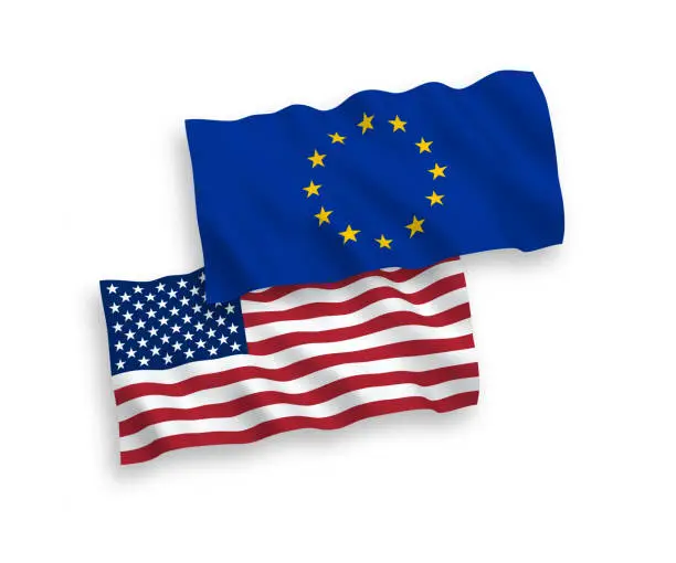 Vector illustration of European Union and American flags