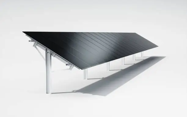 Futuristic, modern and aesthetic black monocrystalline solar panel system on white background. 3d illustration.