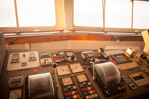 Color image of the control panel of a ship.