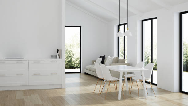 istock Modern house interior. White color in the interior. 3D rendering. 1130444184
