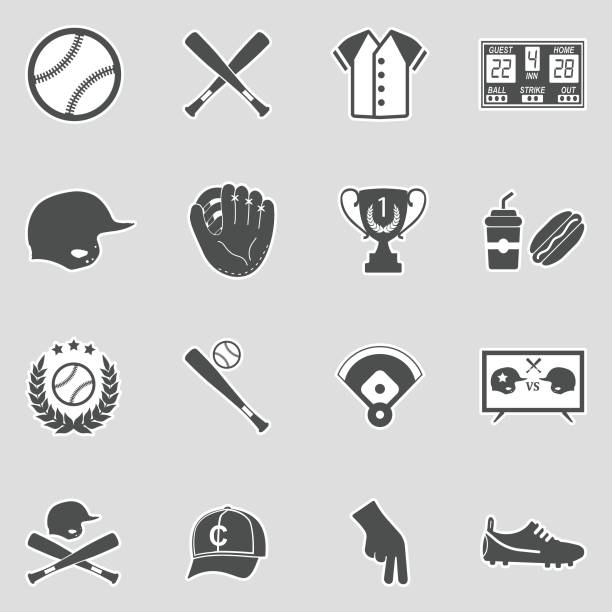 illustrazioni stock, clip art, cartoni animati e icone di tendenza di icone del baseball. design dell'adesivo. illustrazione vettoriale. - guanto da baseball