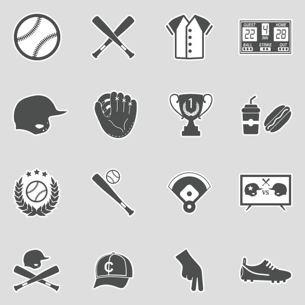 Baseball Icons. Sticker Design. Vector Illustration. Baseball, Bat, Ball, Field, Match, Sport, Sticker baseball helmet stock illustrations