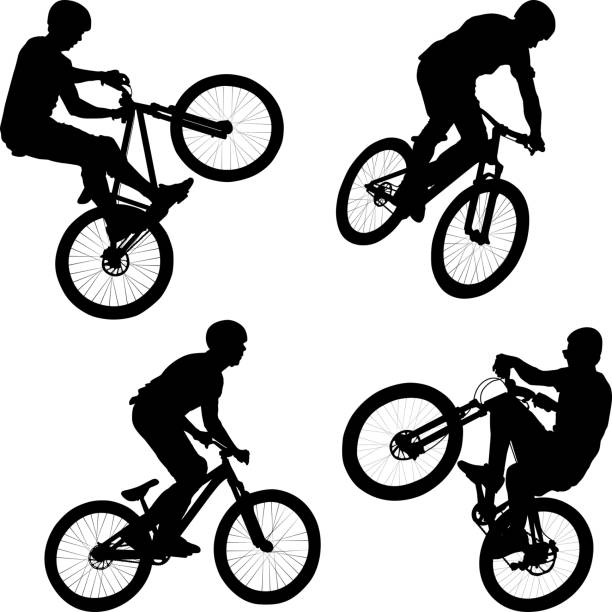 rowerzysta - bmx cycling bicycle cycling jumping stock illustrations