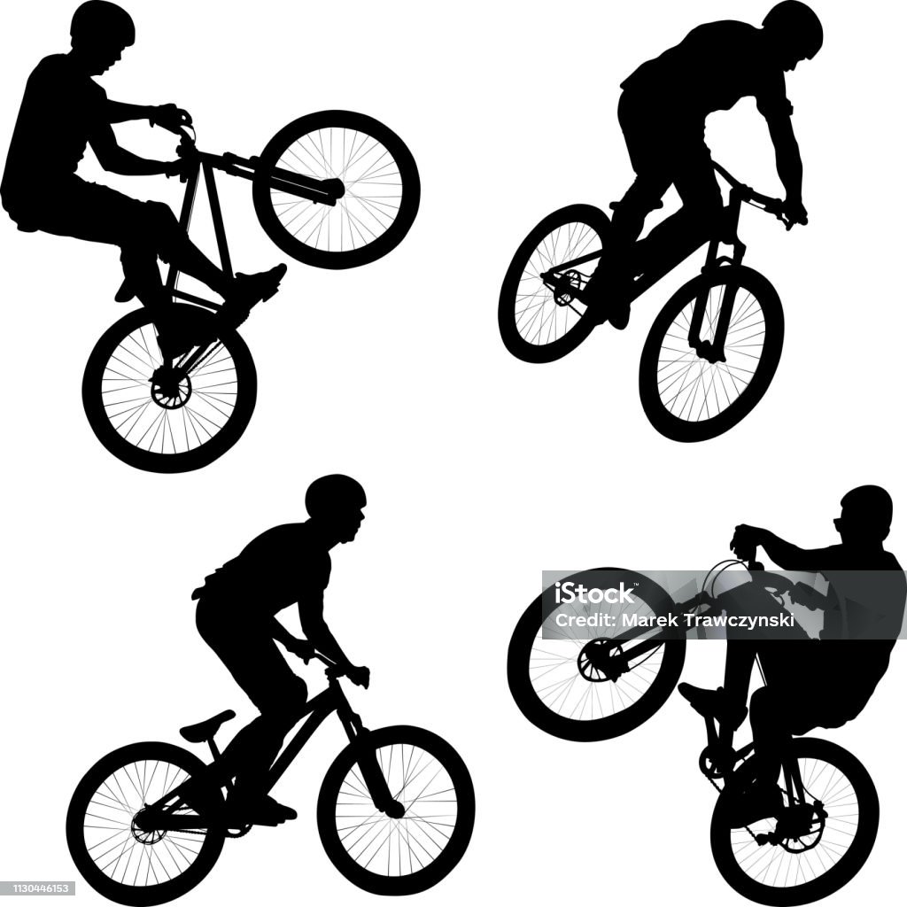 cyclist vector illustration of man doing bike trick BMX Cycling stock vector