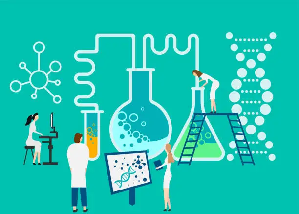 Vector illustration of Working at research laboratorium. Vector illustration. eps