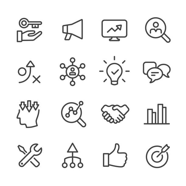 illustrazioni stock, clip art, cartoni animati e icone di tendenza di icone marketing aziendale - serie line - key marketing interface icons symbol
