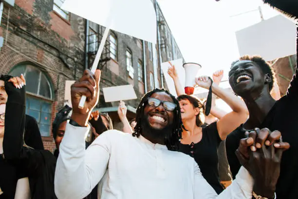 Photo of Ecstatic protesters at a demonstration