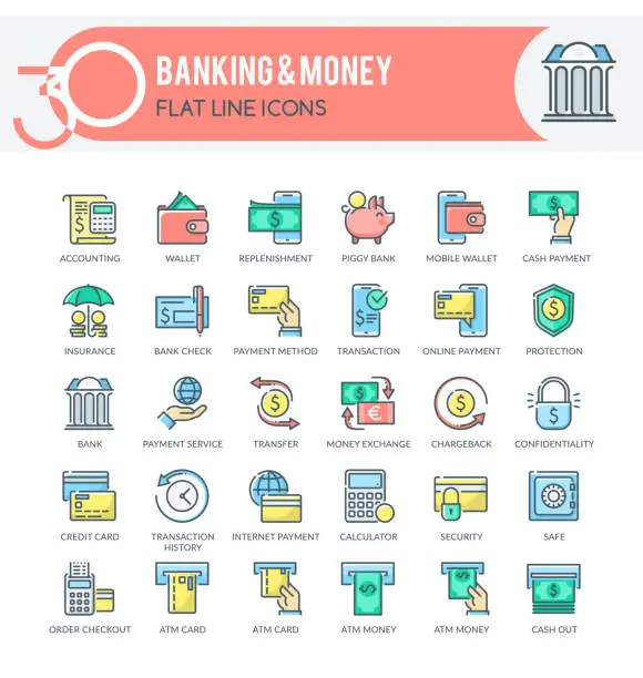 Vector illustration of Banking and Money Icons