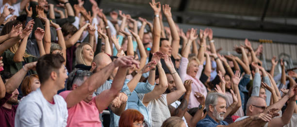 Group of spectators cheering in stadium