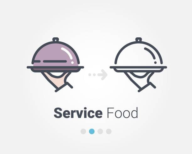 ilustraciones, imágenes clip art, dibujos animados e iconos de stock de servicio alimentos vector icono - servir comida y bebida