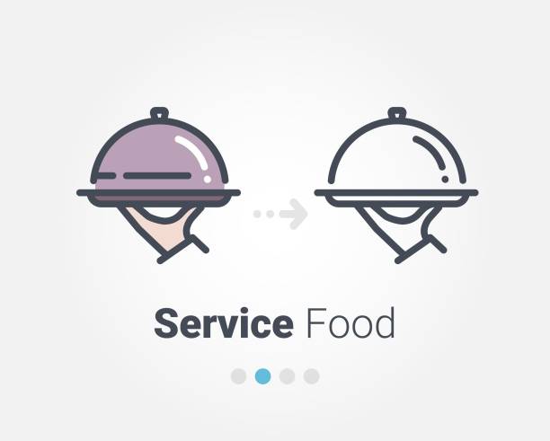 illustrazioni stock, clip art, cartoni animati e icone di tendenza di icona vettoriale alimenti di servizio - gastronomico