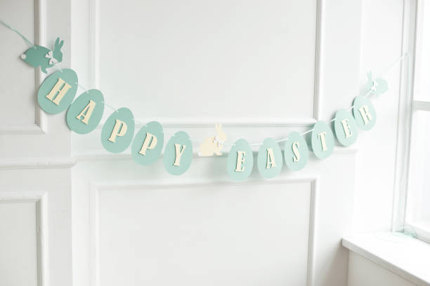 istock Happy easter banner lettering. Holiday postcard template. Space for text, copy. 1130453688