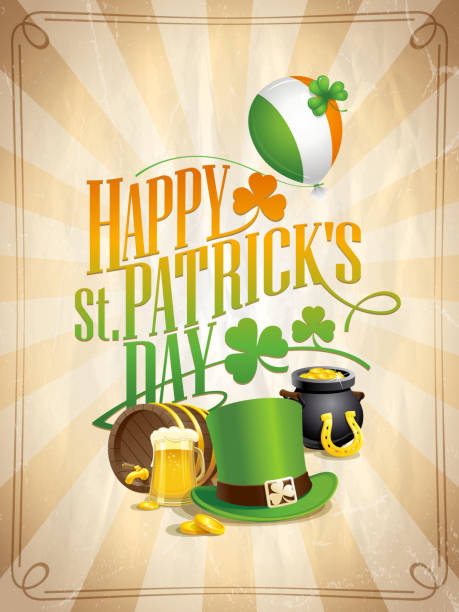 illustrations, cliparts, dessins animés et icônes de -patrick heureux jour carte postale, bannière ou une affiche - st patricks day pot of gold clover irish culture