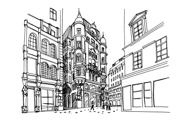 vector sketch of architecture in Graben street in Vienna, Austria. vector sketch of architecture in Graben street in Vienna, Austria. graben vienna stock illustrations