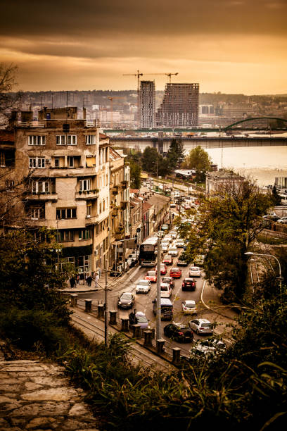 istock Cityscape scene at sunset with heavy traffic in Belgrade 1130455304
