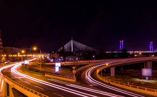 Car trails in Belgrade night shot, Serbia