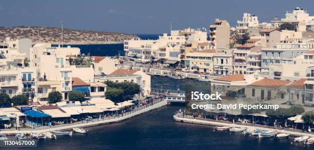 Panorama Port Agios Nikolaos Greece Stock Photo - Download Image Now - Architecture, Bay of Water, Beach