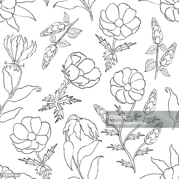Floral Seamless Pattern Stock Illustration - Download Image Now - Abstract, Anemone Flower, Blossom