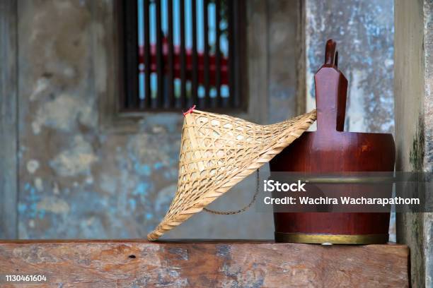 Chinese Bamboo Hat And Wooden Bucket Stock Photo - Download Image Now - Abstract, Agricultural Field, Agriculture