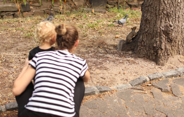istock a Baby boy meets a squirrel. 1130461659