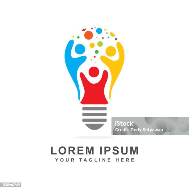 Symbol Design Of Abstract People In A Bulb Stock Illustration - Download Image Now - Logo, Innovation, Light Bulb