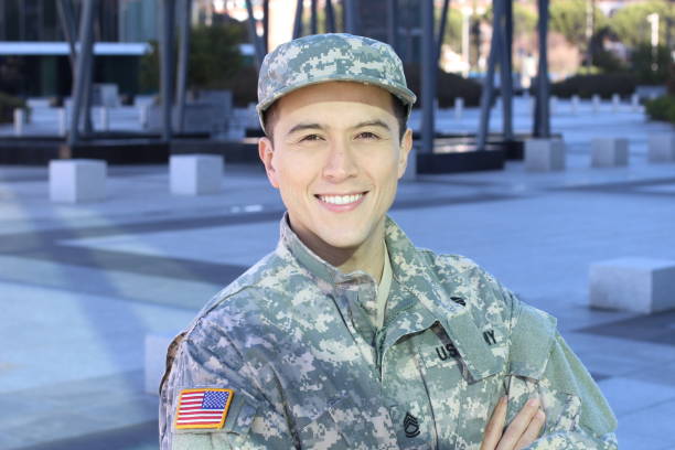 istock Young ethnic American soldier smiling 1130462821