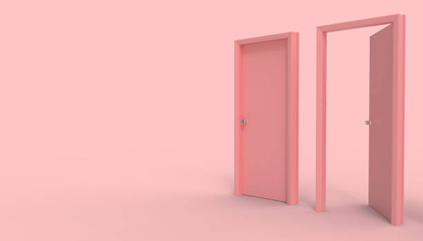 istock Double Door Pink Color Minimal idea space room and creative Background - 3d rendering 1130463826