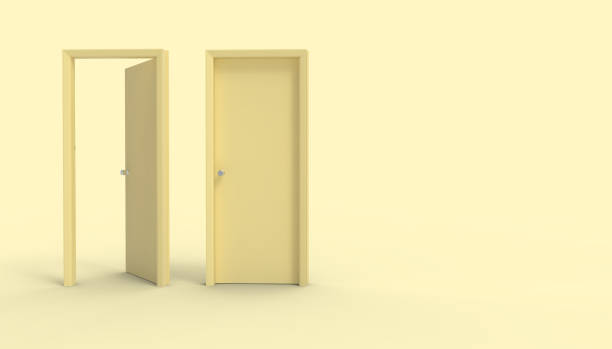 istock Double Door Minimal idea space room and Yellow Background - 3d rendering 1130463828