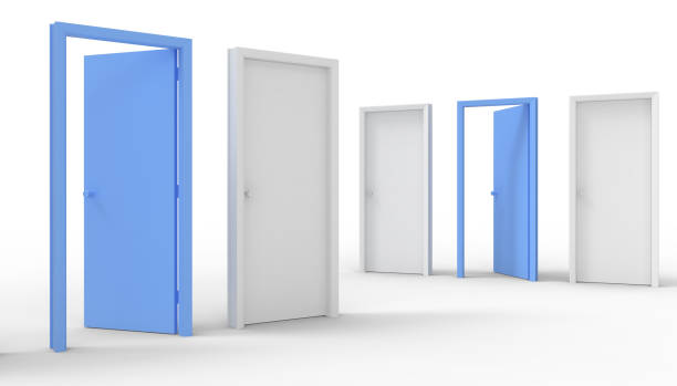 istock Door Blue Minimal idea space room and creative Background - 3d rendering 1130463835