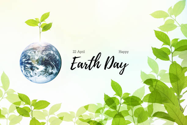 Abstract Illustration to celebrate 22 April Earth Day with symbol of beautiful mother earth with growth fresh strong tree nature in summer of environment green  background. stock photo