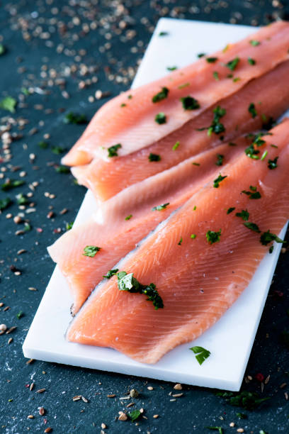 istock slices of raw trout on a white plate 1130464710