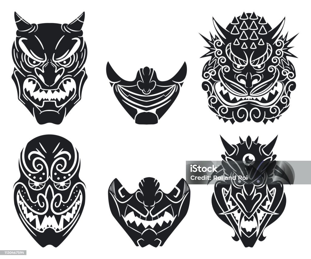 Mặt Nạ Truyền Thống Oni Và Kabuki Của Nhật Bản Với Khuôn Mặt Quỷ ...