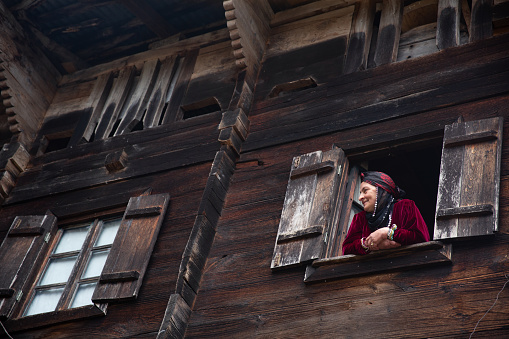 Hemsin woman wearing traditional dress Ayder rize, turkey