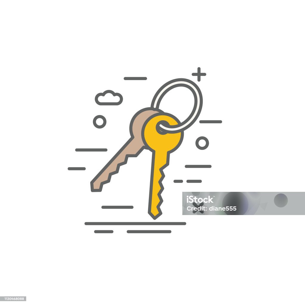 Key Ring Thin Line Real Estate Icon Key Ring Real estate icon set in thin line style. House Key stock vector