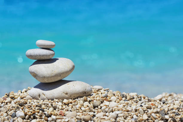 istock Stack of pebble stones in Lefkada, Greece 1130469103