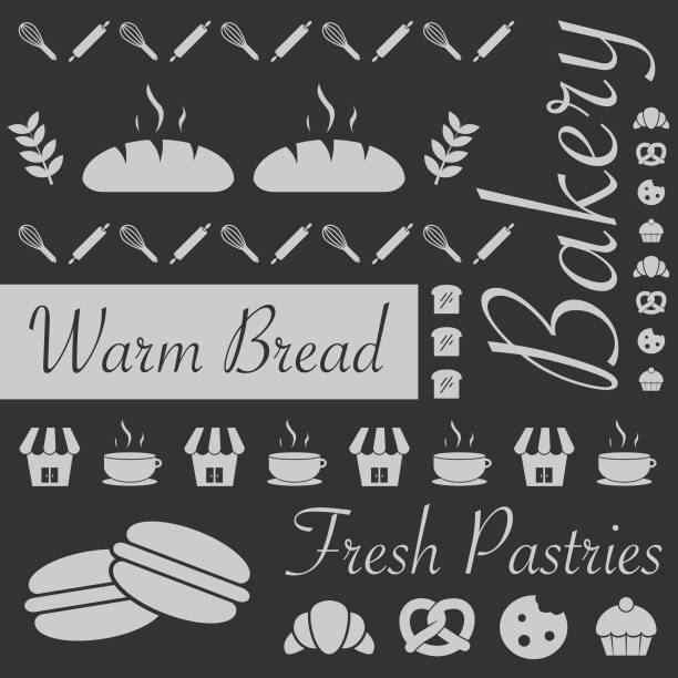 Bakery Icons Mosaic Background Vector of Bakery Icons Mosaic Background bread silhouettes stock illustrations