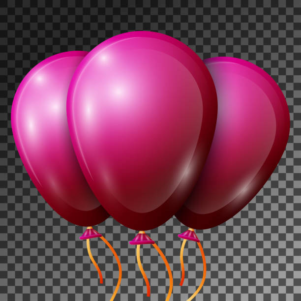 istock Realistic Pink-Red Balloons with ribbons isolated on transparent background. Vector illustration of shiny colorful glossy balloons for Birthday party 1130469225