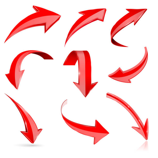 istock Red 3d shiny arrows. Set of bent icons 1130469469