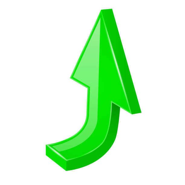 緑の上向き矢印。3 d の web アイコン - moving up arrow sign interface icons three dimensional shape点のイラスト素材／クリップアート素材／マンガ素材／アイコン素材