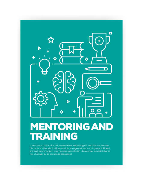 mentoring und training concept line style cover design für geschäftsbericht, flyer, broschüre. - learning education internet futuristic stock-grafiken, -clipart, -cartoons und -symbole