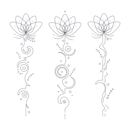 Unalome Lotus Flower Vector Lineart Tattoo Set Isolated On A White  Background Stock Illustration - Download Image Now - iStock