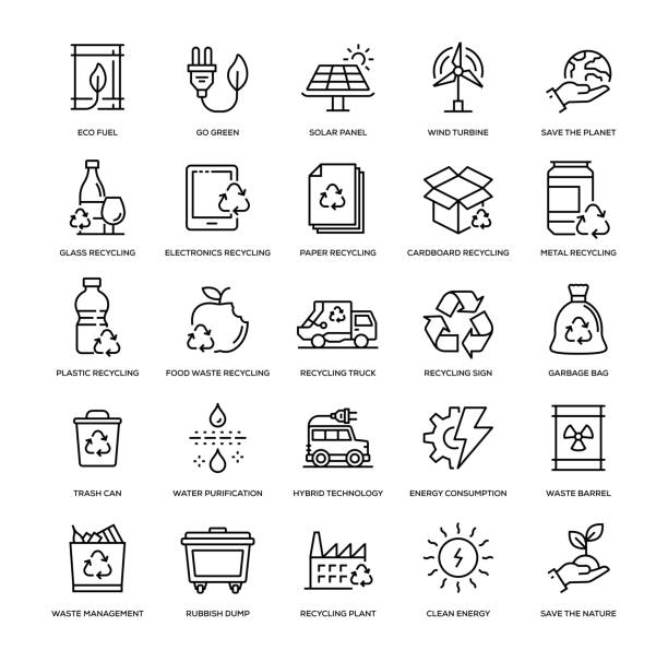 ilustrações, clipart, desenhos animados e ícones de conjunto de ícones de reciclagem - recycle paper