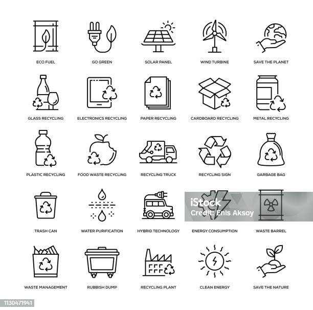 Recyling Icon Set Stock Illustration - Download Image Now - Recycling, Icon Symbol, Garbage