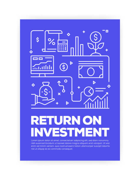 illustrazioni stock, clip art, cartoni animati e icone di tendenza di return on investment concept line design copertina stile per rapporto annuale, volantino, brochure. - calculator currency organization leadership